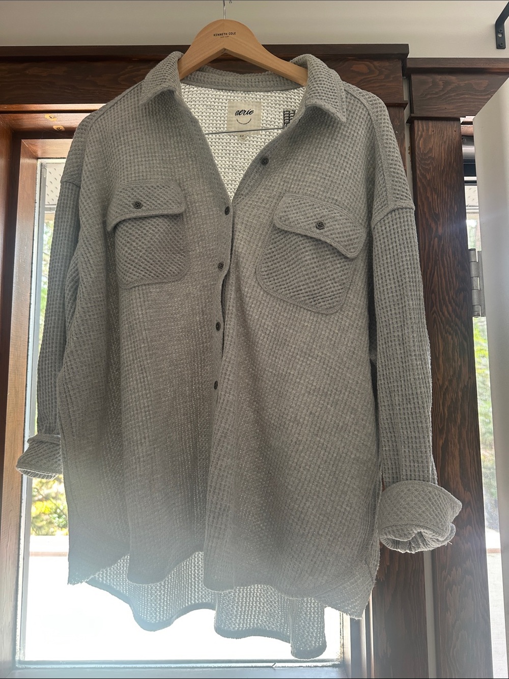 Aerie Gray Waffle-Knit Button-Up